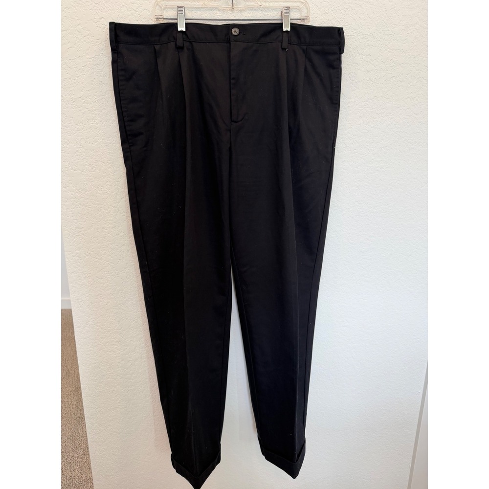 IZOD Mens Pleated Chino Pants Black 100% Cotton Cuffed Hem 40x32